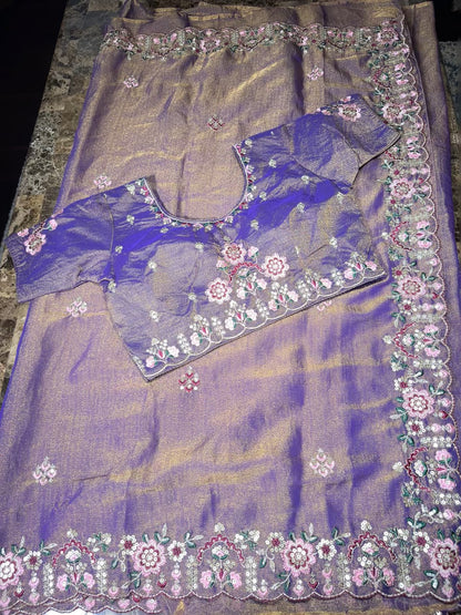 Fancy Saree with Stitched Blouse Purple