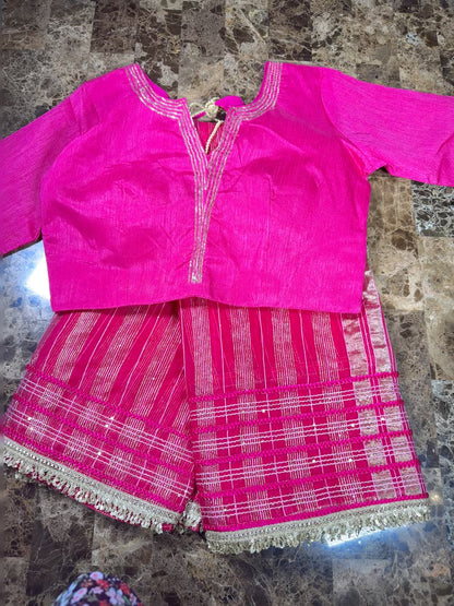 Fancy Saree with Stitched Blouse Rani Pink