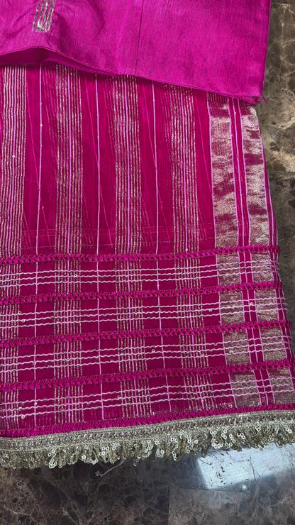 Fancy Saree with Stitched Blouse Rani Pink
