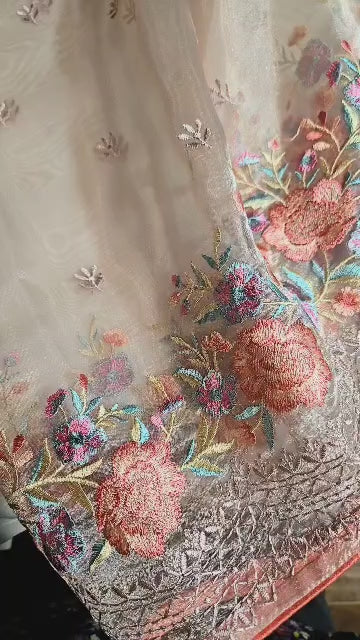 Exclusive Embroidered Pure Glass Organza Saree buy from USA