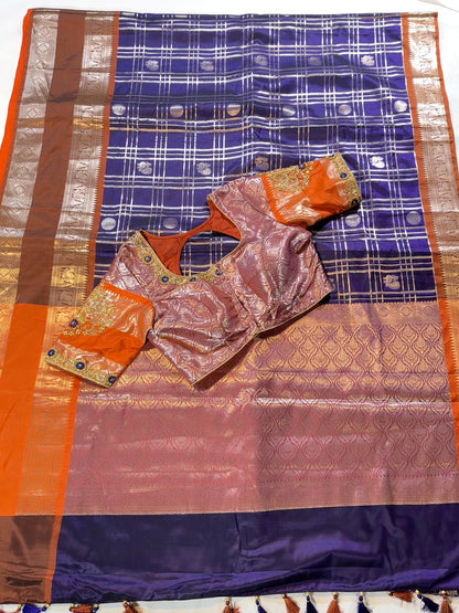 Chiniya Pattu Saree with Stitched Maggam Work Blouse