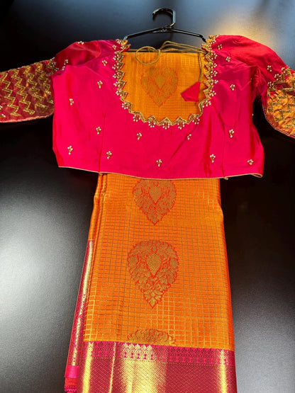 Premium Kanjivaram Saree | Semi Silk Wedding Saree with Stitched Maggam Embroidery Blouse