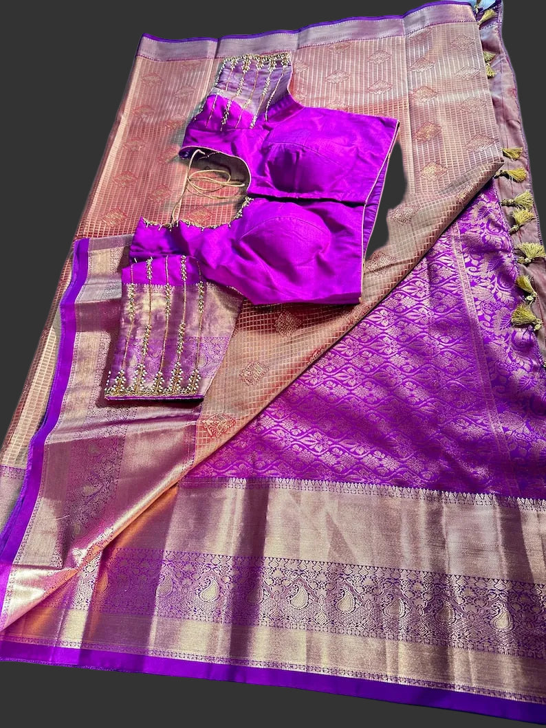 Premium  Kanjeevaram  Semi Silk Golden Color