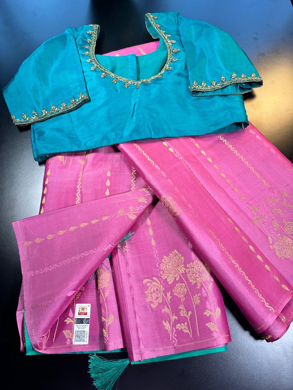 Handloom Pure Kanjivaram Silk Saree with Maggam Work Blouse