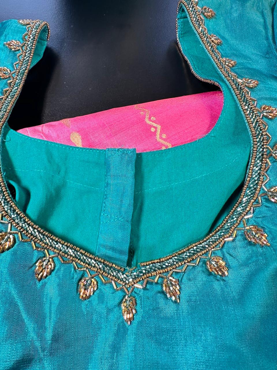 Handloom Pure Kanjivaram Silk Saree with Maggam Work Blouse