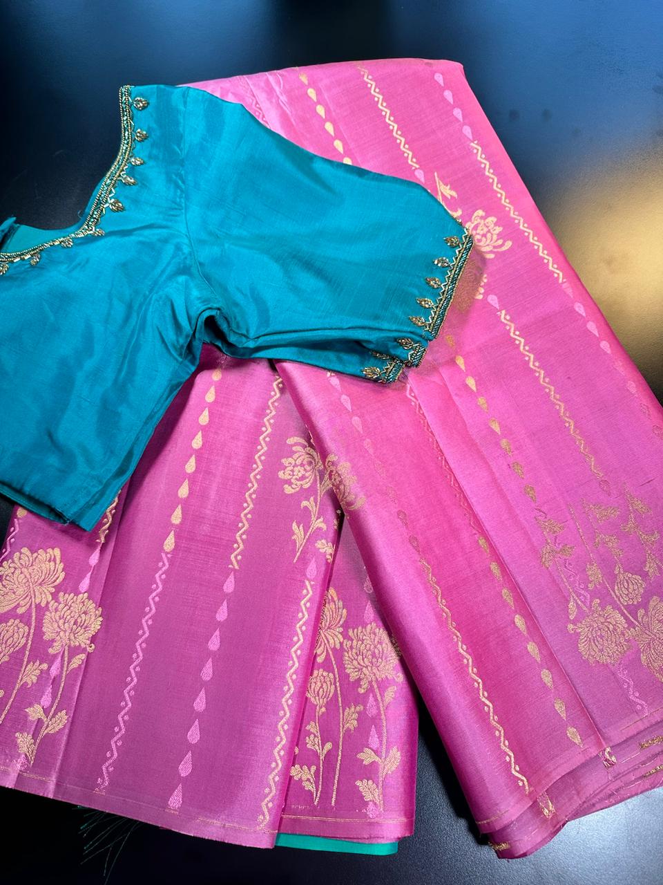 Handloom Pure Kanjivaram Silk Saree with Maggam Work Blouse