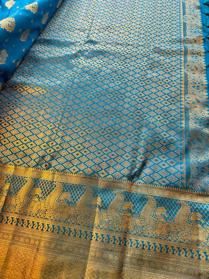 Premium Kanjivaram Saree Wedding Saree with Maggam Work Blouse Ready-to-wear Blue Saree Shipping from USA