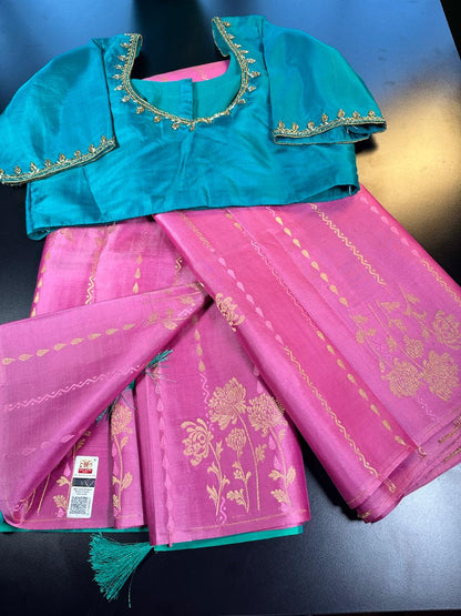 Handloom Pure Kanjivaram Silk Saree with Maggam Work Blouse