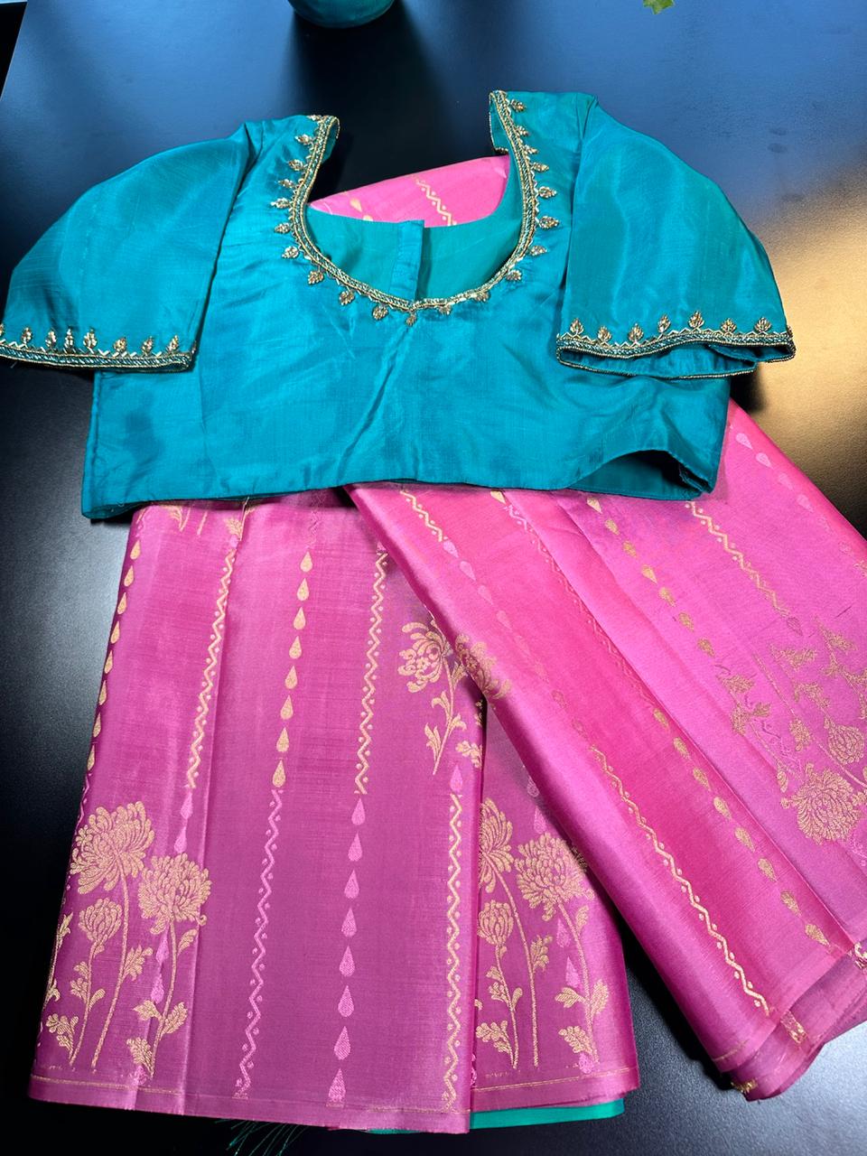 Handloom Pure Kanjivaram Silk Saree with Maggam Work Blouse