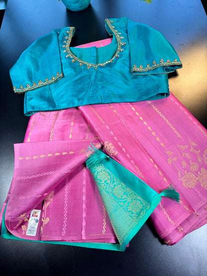 Handloom Pure Kanjivaram Silk Saree with Maggam Work Blouse