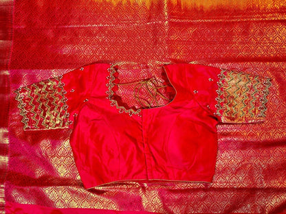 Premium Kanjivaram Saree | Semi Silk Wedding Saree with Stitched Maggam Embroidery Blouse