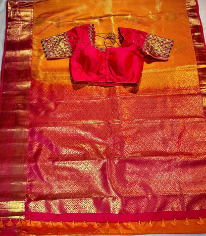 Premium Kanjivaram Saree | Semi Silk Wedding Saree with Stitched Maggam Embroidery Blouse