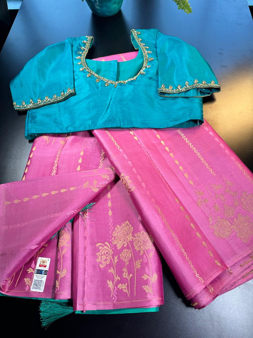 Handloom Pure Kanjivaram Silk Saree with Maggam Work Blouse