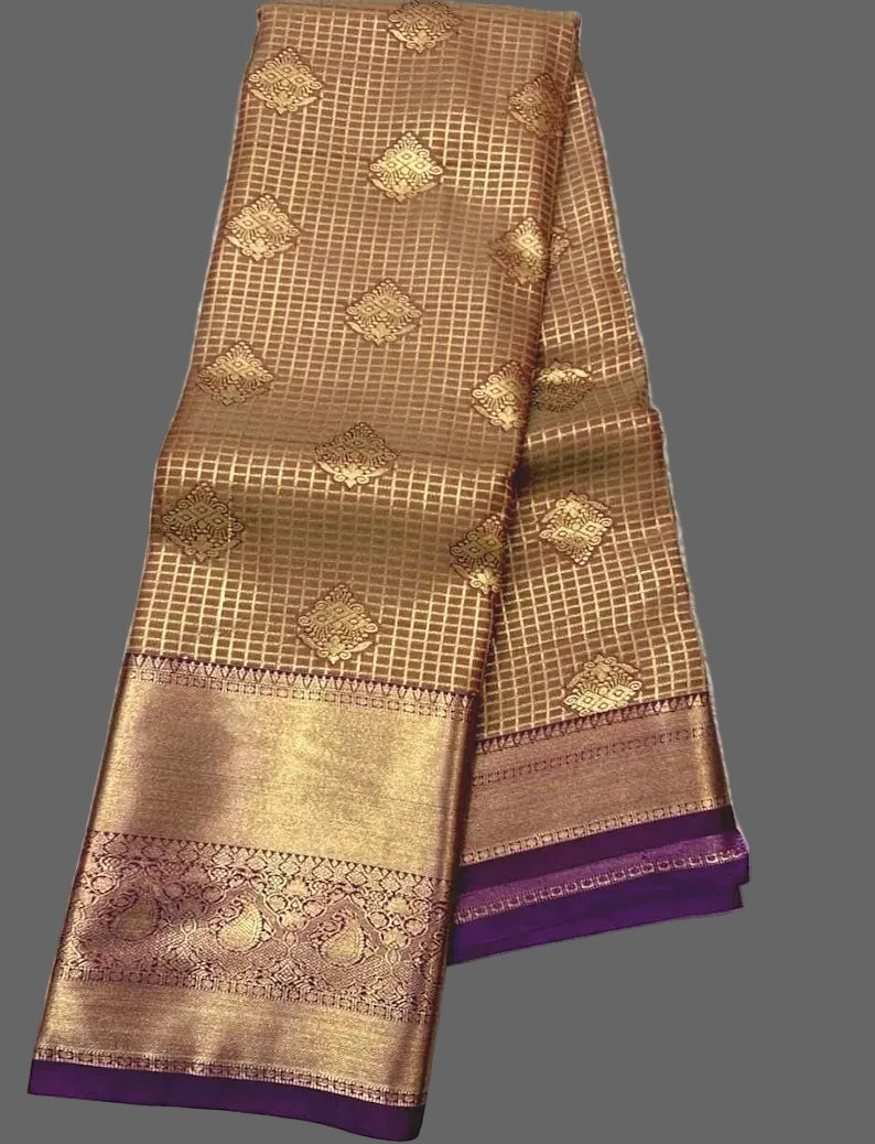 Premium  Kanjeevaram  Semi Silk Golden Color