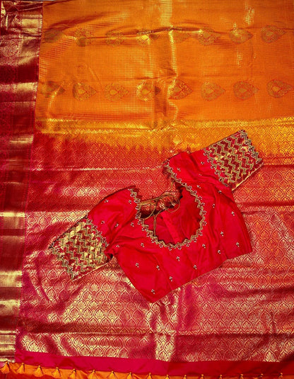 Premium Kanjivaram Saree | Semi Silk Wedding Saree with Stitched Maggam Embroidery Blouse