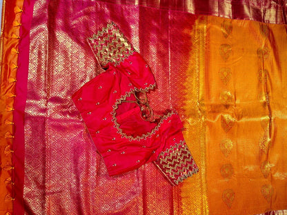 Premium Kanjivaram Saree | Semi Silk Wedding Saree with Stitched Maggam Embroidery Blouse