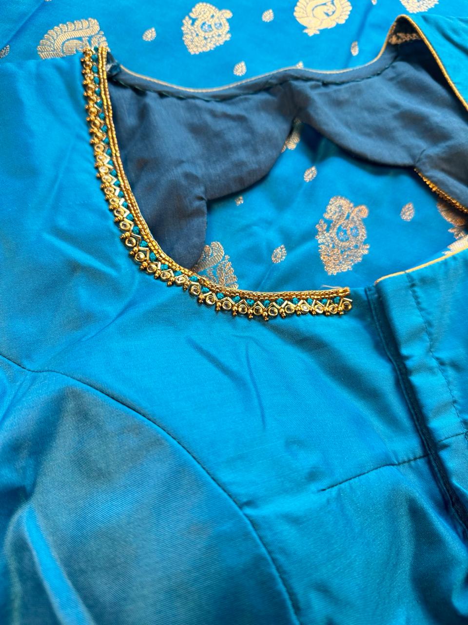 Premium Kanjivaram Saree Wedding Saree with Maggam Work Blouse Ready-to-wear Blue Saree Shipping from USA