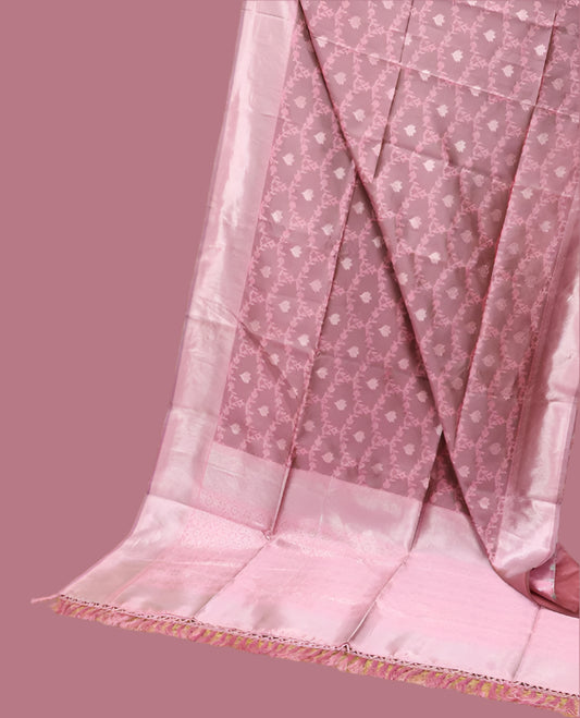 Soft Silk Saree with Silver Zari Border & Rich Pallu | Butta Design Blouse| Onion pink jaal design