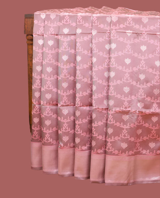 Soft Silk Saree with Silver Zari Border & Rich Pallu | Butta Design Blouse| Onion pink jaal design