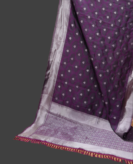 Soft Silk Saree with Silver Zari Border & Rich Pallu | Butta Design Blouse| Wine jaal design