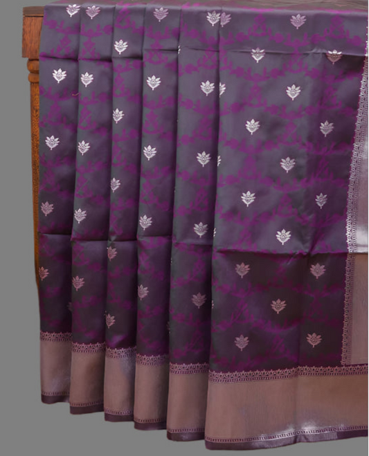 Soft Silk Saree with Silver Zari Border & Rich Pallu | Butta Design Blouse| Wine jaal design